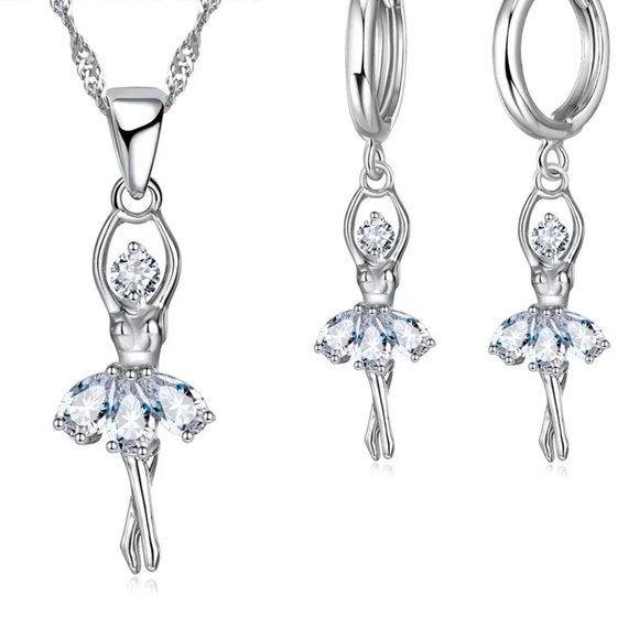 ⭐4pc Bundle Sale⭐ Diamond Ballerina Pendant, Earrings & 18" Chain 925 Silver - Picture 6 of 7